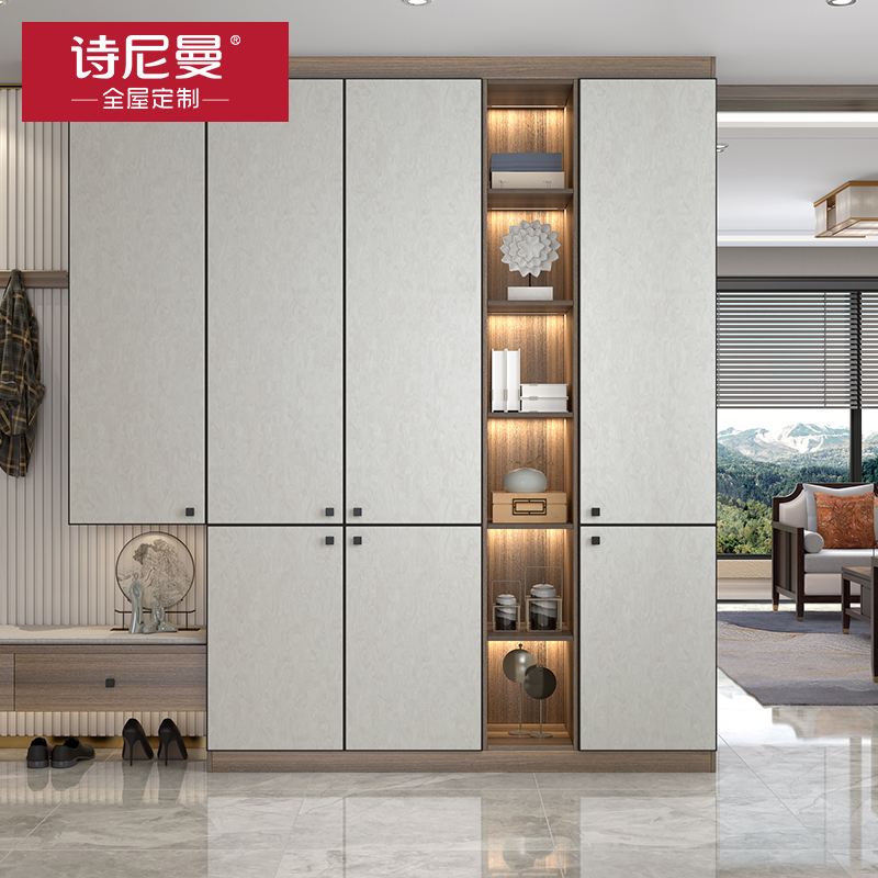 诗尼曼全屋定制整体家具轻奢风走入式平开门衣柜定制衣帽间入户柜