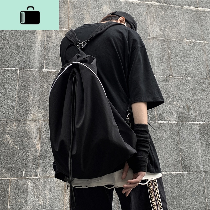 2020新款韩版ins多功能街头休闲水桶包情侣双肩包尼龙书包男女潮NEW LAKE 黑色高清大图