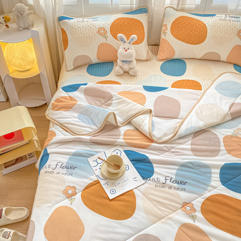 乳胶凉席床笠款夏被四件套乳胶席三件套夏凉被空调被冰丝 床笠款-雨花石 乳胶席150*200cm+枕套2只