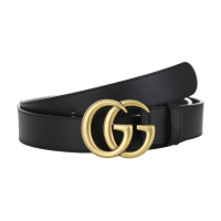 GUCCI/古驰 男女士通用GUCCI腰带 双G铜头黑色腰带 3CM复古做旧哑光皮