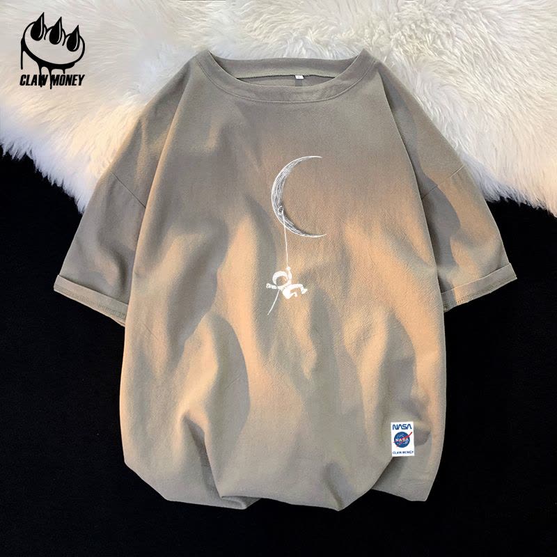 Claw money圆领棉麻短袖T恤男夏季休闲五分袖青少年百搭亚麻半袖图片
