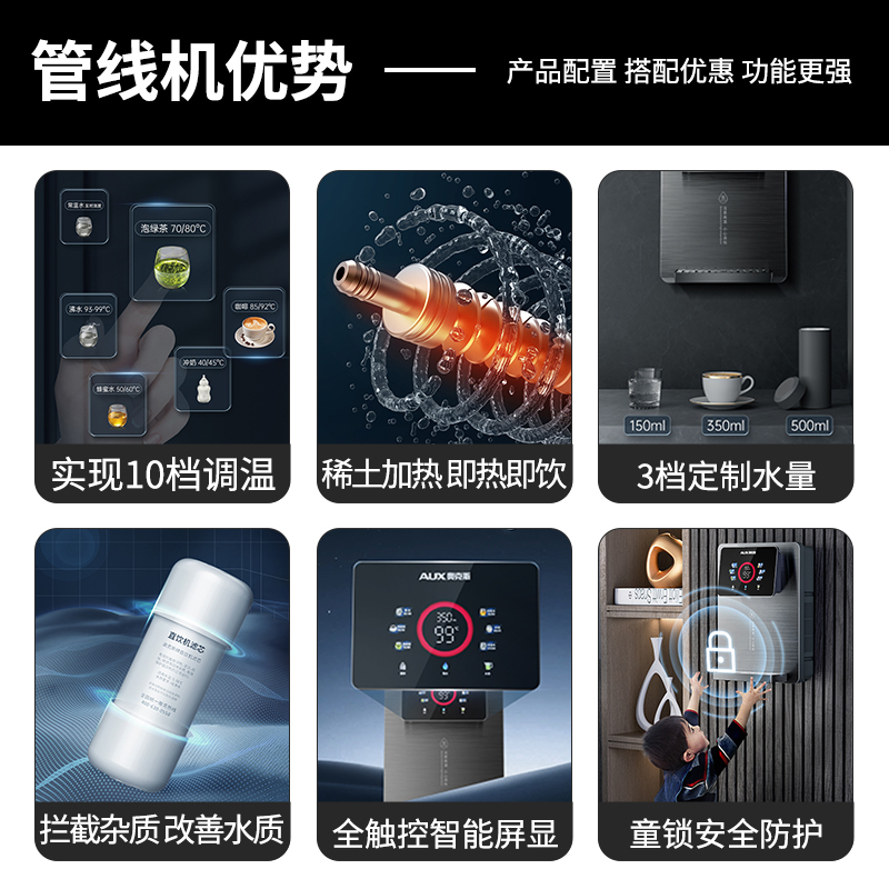 奥克斯(AUX)净水器套餐厨房家用厨下直饮一体机5年长效RO反渗透膜澎湃1000G+7T前置过滤器全屋过滤套装