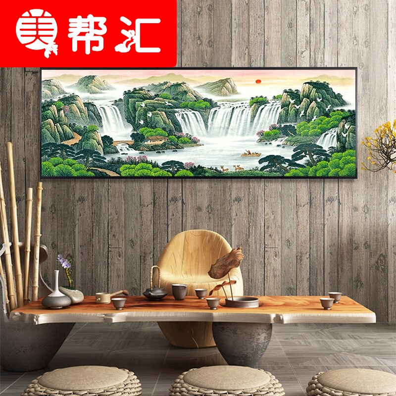 梦多福 鸿运当头 山水画办公室字画客厅装饰画新中式挂画沙背景墙风景壁画有框