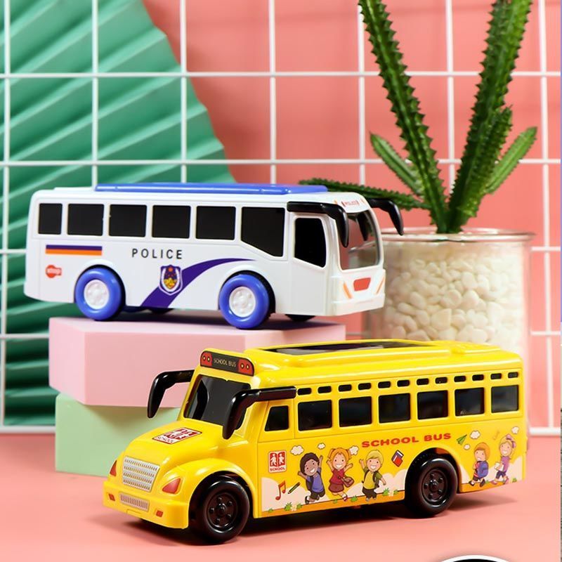 儿童早教灯光音乐校车警车高铁耐摔回力巴士小汽车迷你玩具惯性城市