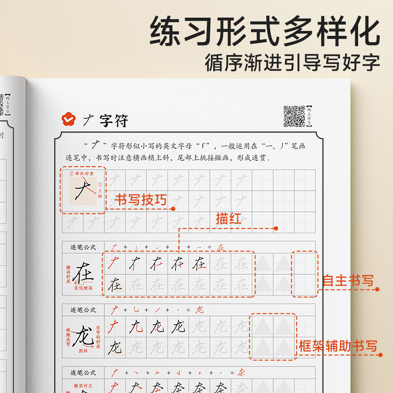 行楷突破5册+(10支黑笔+20支黑色笔芯) [正版]行楷突破0基础入门字帖控笔训练小学生男生女生练字每日一练学好名字练高清大图