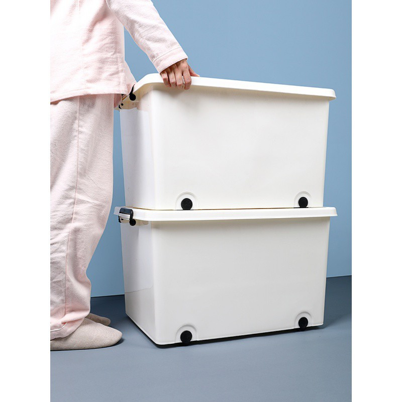 收纳箱塑料加厚特大号带盖衣物储物盒周转箱家用带轮学生整理箱三维
