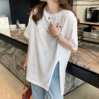 唐狮 短袖女夏上衣新款侧边开叉小标韩版设计感小众百搭T恤