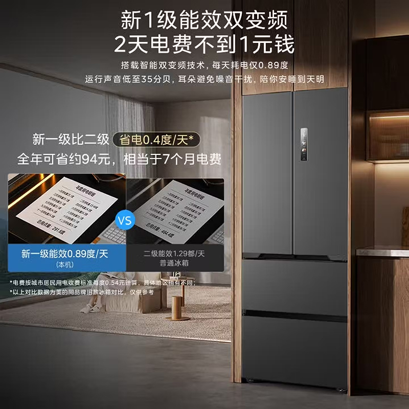 美的(Midea)冰箱[新国标]一级变频除菌法式多门四开门无霜白色智能电冰箱MR-421WUFJPZEA 星尘黛高清大图