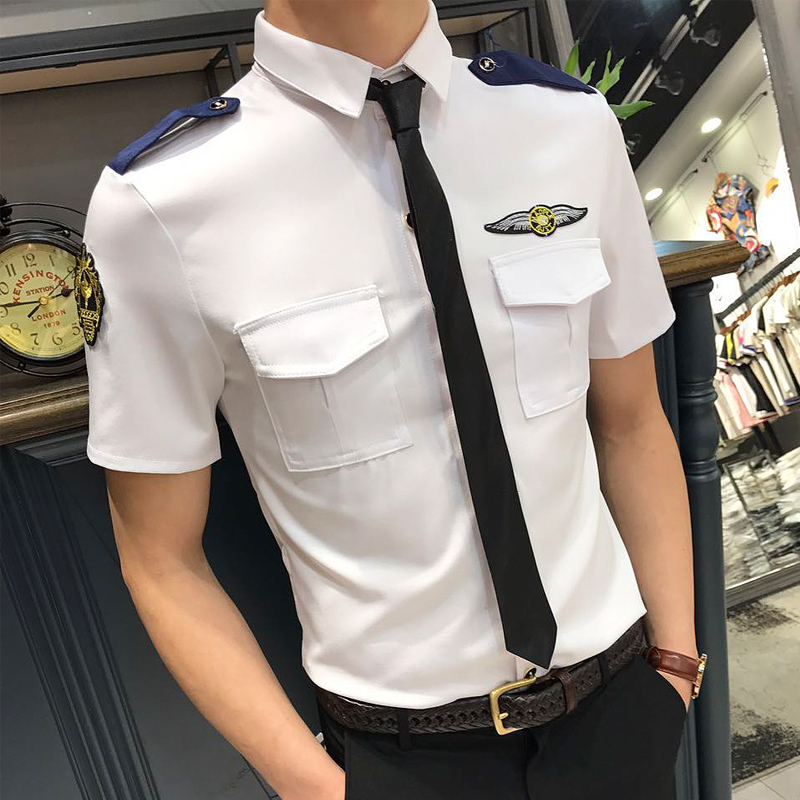 空少服时尚服KTV酒吧短袖工作服男女班服团队制服白色衬衫修身S码