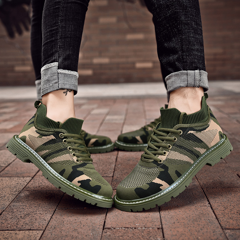 林先森迷彩鞋子男中高帮透气旅游运动鞋防滑耐磨情侣帆布鞋女学生休闲