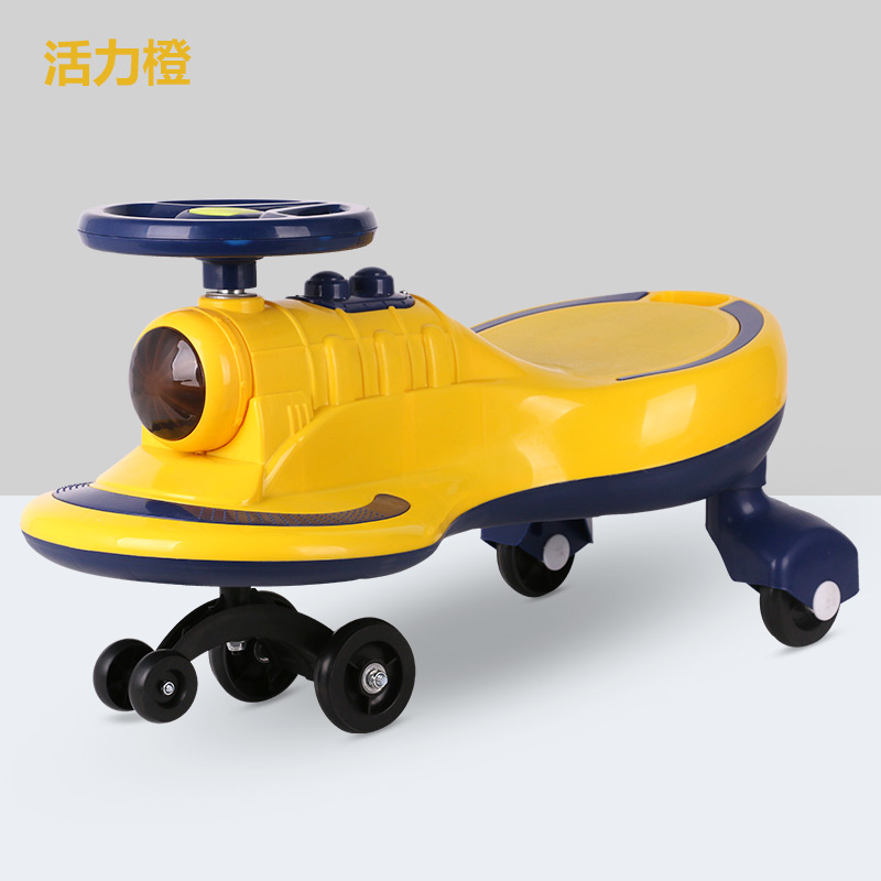 qike-hlx健身车儿童扭扭车 1-7岁溜溜车宝宝男女学步车 闪光PU带音乐玩具车材质环保平衡车双人亲子车奇客童车 卡通火车+黄色+普通轮