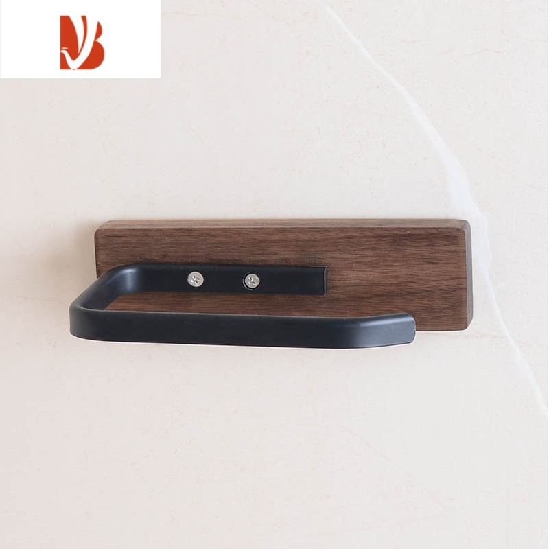 三维工匠卫生纸置物架免打孔卫生间放擦手纸巾架厕所擦手纸巾盒实木胡桃木 简易款-胡桃木 送免钉胶