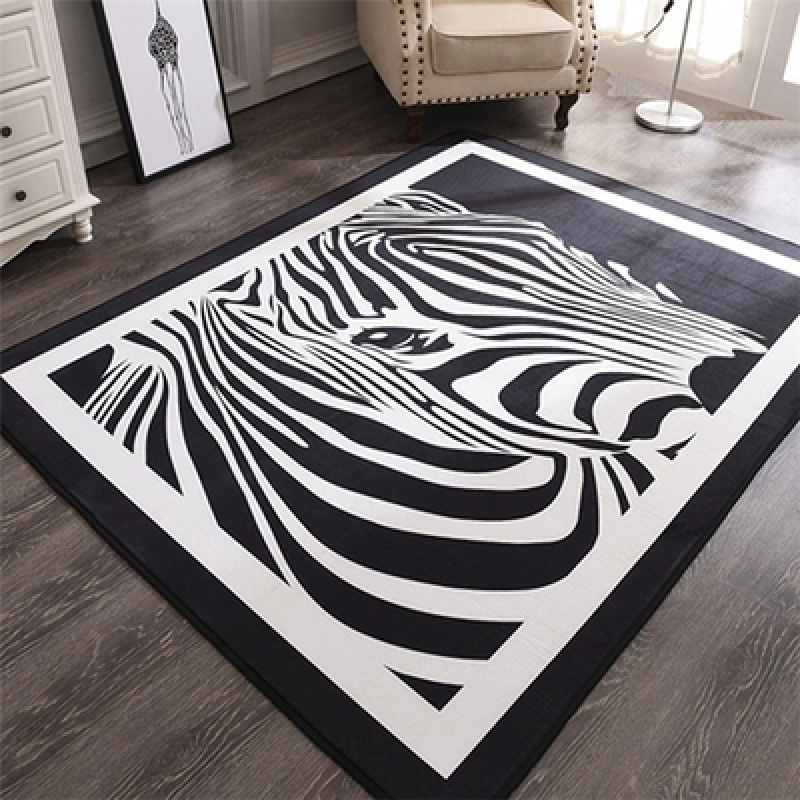 美帮汇北欧ins风黑白条纹地毯客厅茶几服装店拍照网红卧室家用满铺地垫 5黑白斑马 120*160厘米（送地毯刷）