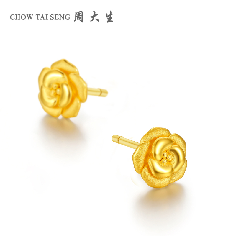 周大生黄金饰品黄金耳饰3D硬金 百搭小花朵 花型耳饰 耳钉 送女友