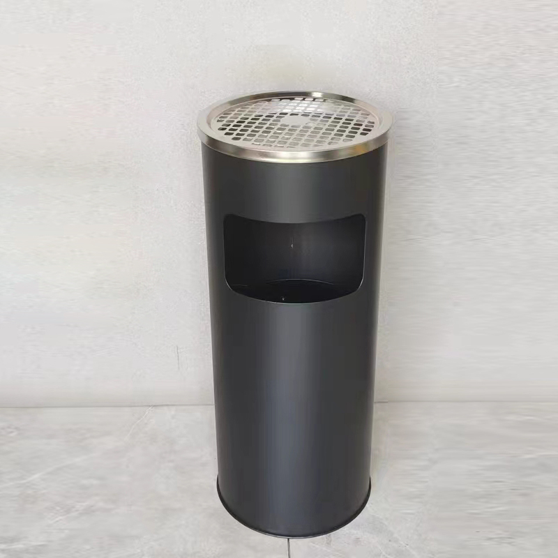 品美顺斯不锈钢垃圾桶烟蒂柱灭烟桶带烟灰缸室外电梯口立式丽格圆形黑色
