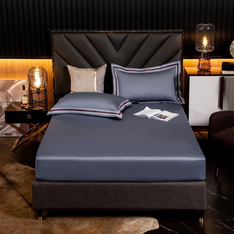 家柏饰(CORATED)100支长绒棉床笠纯色单件床垫保护套全棉全棉防滑全包床罩 爱丽丝-灰蓝 150cmx200cm【100S长绒棉】