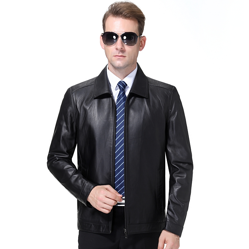 掉皮包换头层绵羊皮夹克海宁真皮皮衣男机车单皮修身韩版帅气潮流秋冬装外套反季特价冬季加绒纯皮100%绵羊皮金利来梦特娇真皮 185/96A 1901黑色