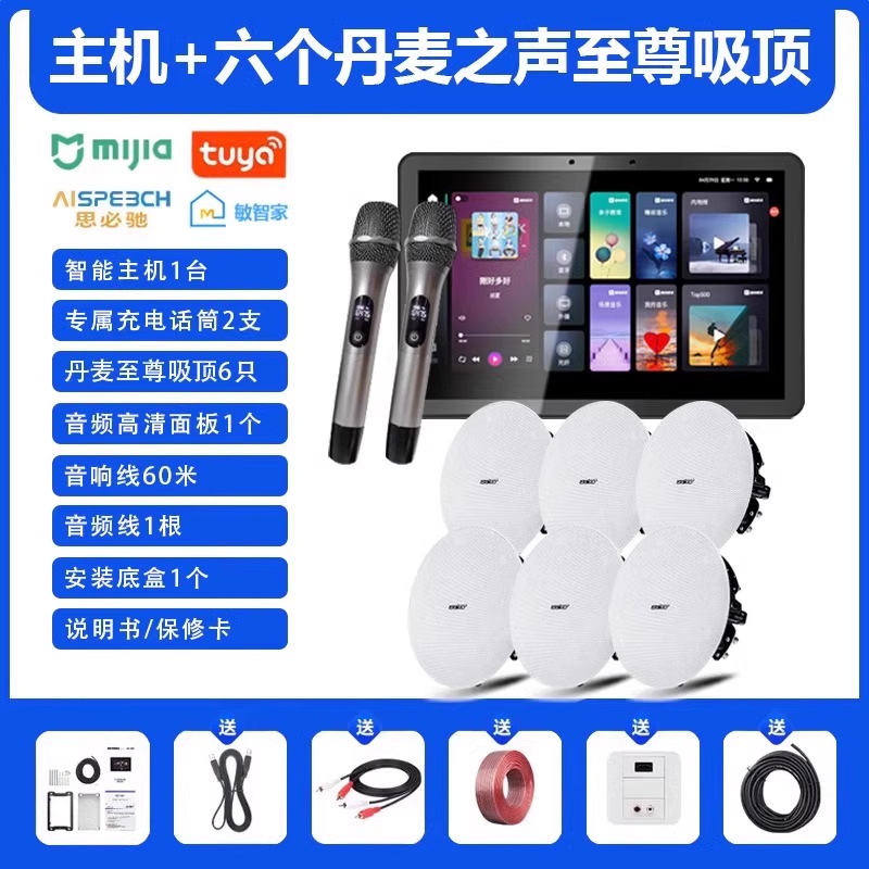 先科(SAST)智能AI家庭吸顶音响套装家用客厅无线蓝牙吊顶(内置精灵)智能K歌主机+6个8英寸HiFi至尊同轴吸顶音响高清大图