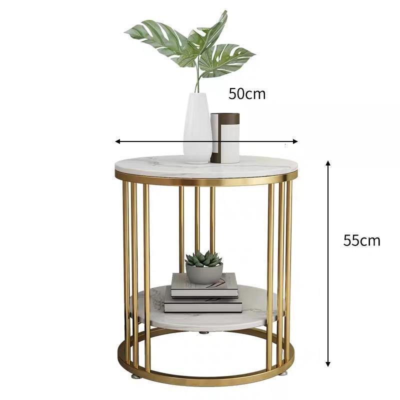 森美人北欧大理石边几圆形角几沙发边柜小圆桌客厅床头桌简约创意小茶几 金架直径50*高55cm