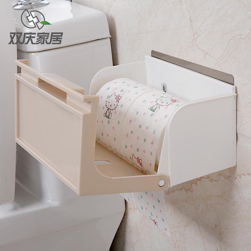 双庆 抽取式防水卫浴纸巾盒置物架 无痕防水纸巾架 长方形--白色(5117)