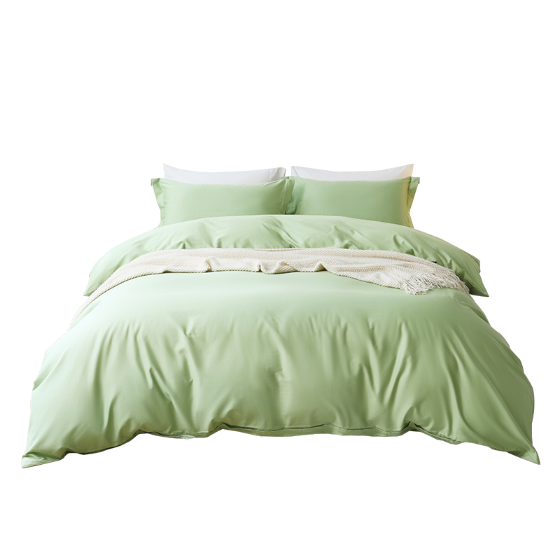 LA MAISON DE SASHA 轻奢80支纯棉四件套 A类标准长绒棉多套件被套床单纯色亲肤透气 清新绿 1.8m/2.0m床适用