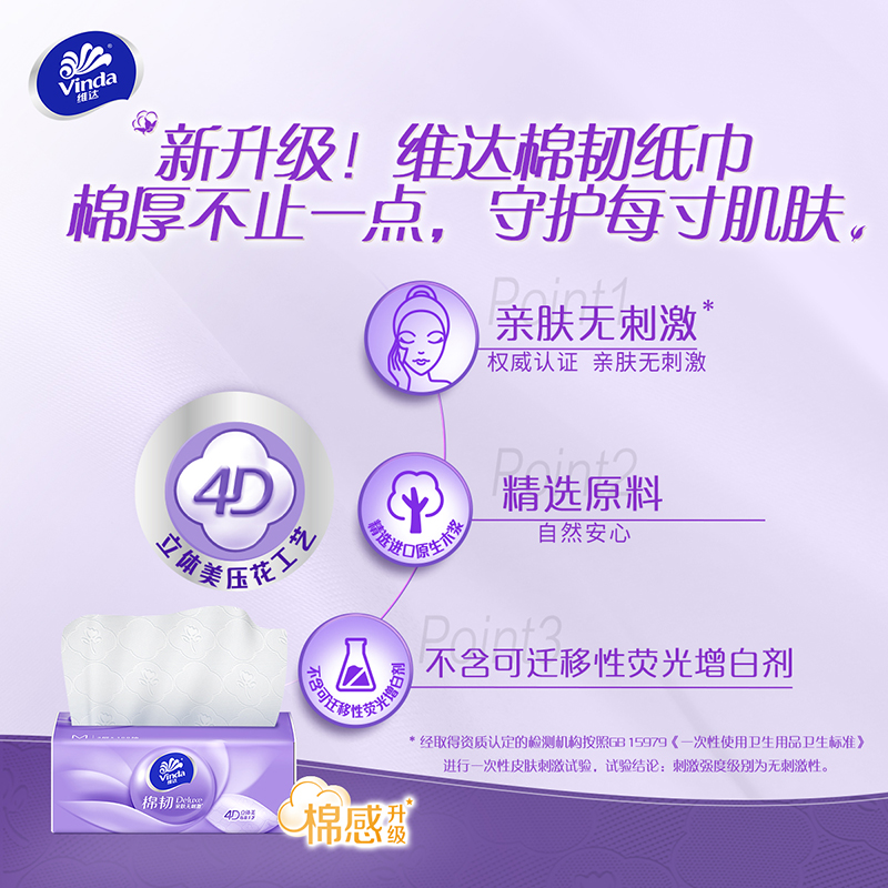 维达棉韧立体美4D压花抽纸3层M码100抽20包 家用实惠装餐巾纸面巾纸卫生纸纸巾(整箱销售)(新旧包装交替发货)高清大图