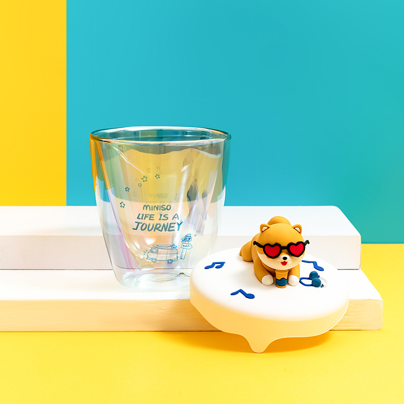 名创优品(miniso) 萌犬旅行系列双层玻璃杯(295mL)[柴犬杯]