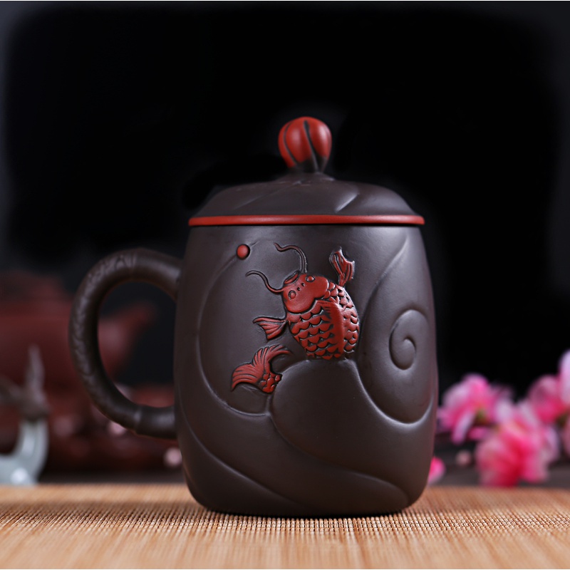 家柏饰(CORATED)紫砂杯过滤功夫茶杯陶瓷茶具泡茶杯小单杯喝茶杯大号水杯带盖杯子高清大图