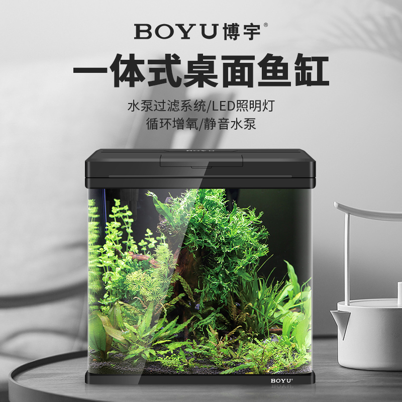 鱼缸水族箱小型迷你桌面生态造景观赏鱼免换水金鱼缸家用客厅高清大图