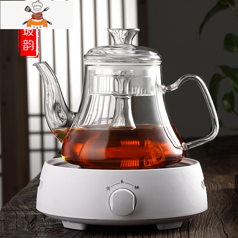 蒸茶壶玻璃蒸汽煮茶器家用茶具套装电陶炉煮茶壶烧水壶煮茶炉 B款蒸茶壶单壶1300毫升(双内胆) 敬平高清大图