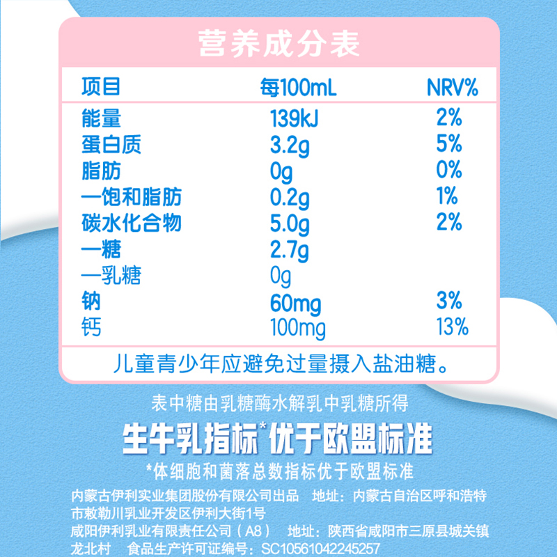[6月生产]伊利舒化奶 无乳糖牛奶整箱 脱脂型220ml*24盒 0脂肪 礼盒装高清大图