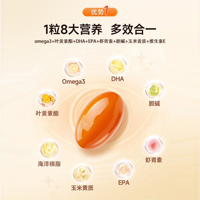 VIK磷虾油叶黄素酯60粒*3瓶 叶黄素酯 玉米黄质 DHA EPA 眼脑双黄金