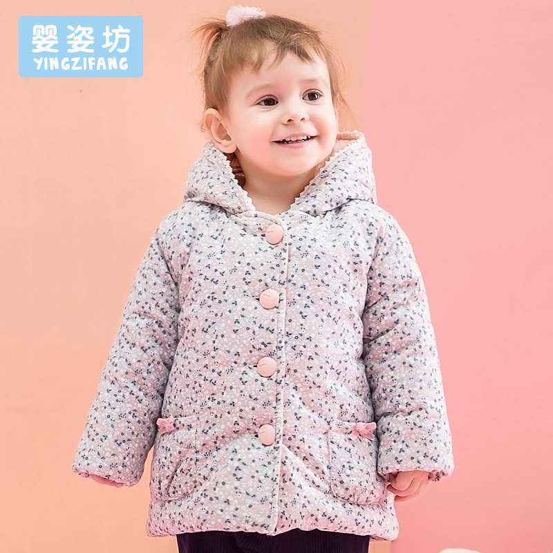 婴姿坊童装女童连帽中长款外套宝宝冬装棉服保暖儿童厚衣服
