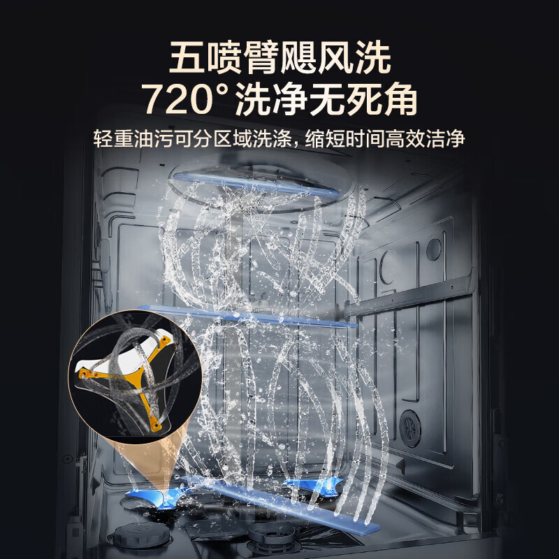 美的(Midea)GX1000S16套嵌入式洗碗机 五臂飓风洗 双驱变频 新一级水效 分层洗 三层碗篮 独立式两用