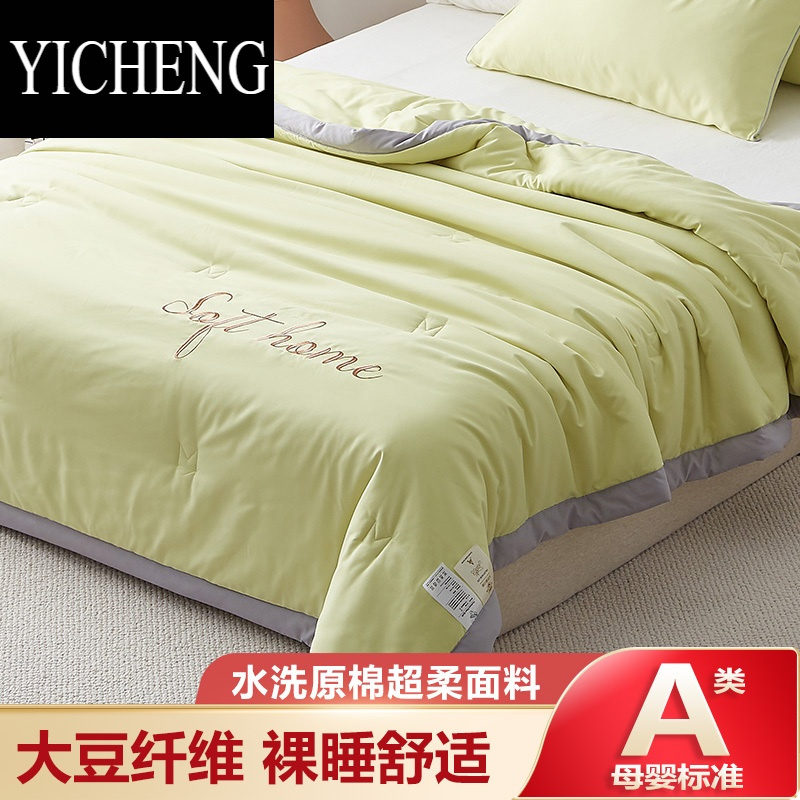 YICHENG夏季大豆被子夏被空调被夏天薄款可水洗刺绣夏凉被棉被芯简约凉感