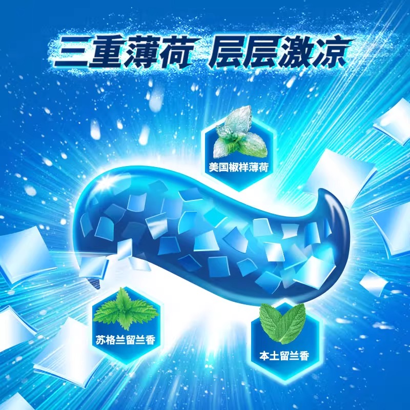 高露洁 含珠子10倍持久清凉清新家用装 三重薄荷冰爽牙膏 180g*3支高清大图