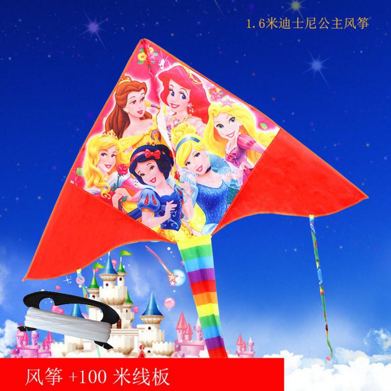新款迪士尼公主凯蒂猫女孩三角长尾潍坊风筝初学者简单好放创意 三维工匠 六公主+500米线水晶粉盘轴承大摇把