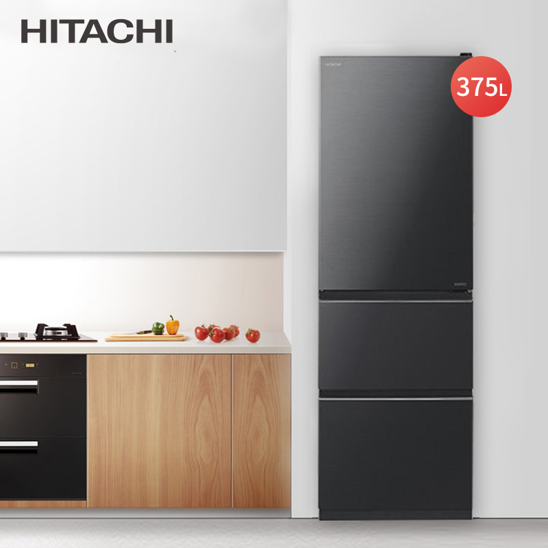 日立hitachi375升三门风冷无霜变频电冰箱自动制冰rsbf380kc雅黑色