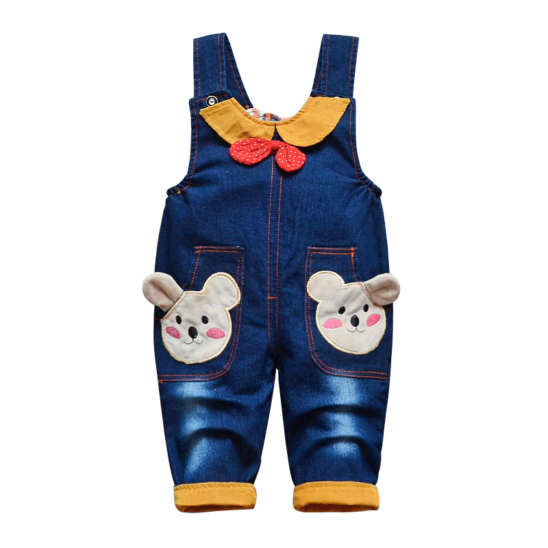 女童裤子纯棉牛仔裤儿童背带裤男女宝宝秋装长裤12岁冬季罩裤新