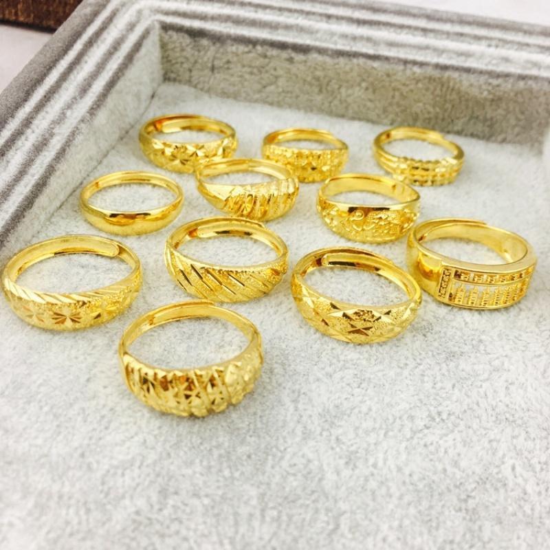 越南沙金镀金女士可节戒子情侣对戒结婚饰品仿黄金男士戒指送女朋友老婆生日礼物送女朋友七夕情人节礼物