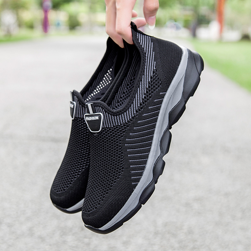 男鞋夏季新款透气飞织网面轻便一脚蹬健步鞋爸爸休闲运动鞋