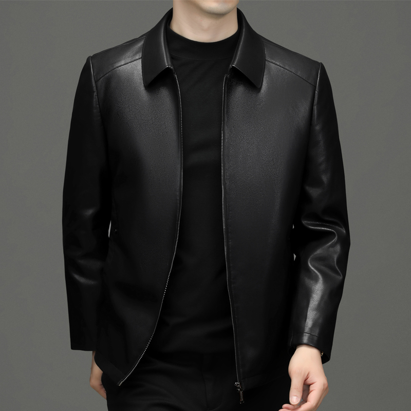 免费试穿 真皮羽绒服男公务员领导干部海宁真皮皮衣翻领春秋装绵羊皮春秋装中年爸爸装外套新款轻奢皮草真皮大码外套男装