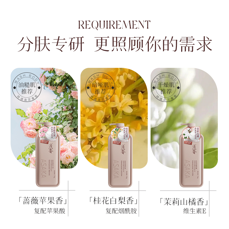 浅香(ASAKA)净透美肌沐浴液 净透美肌沐浴液 沐浴露持久留香24小时香体男女保湿 烟酰胺沐浴乳 蔷薇苹果香750g高清大图