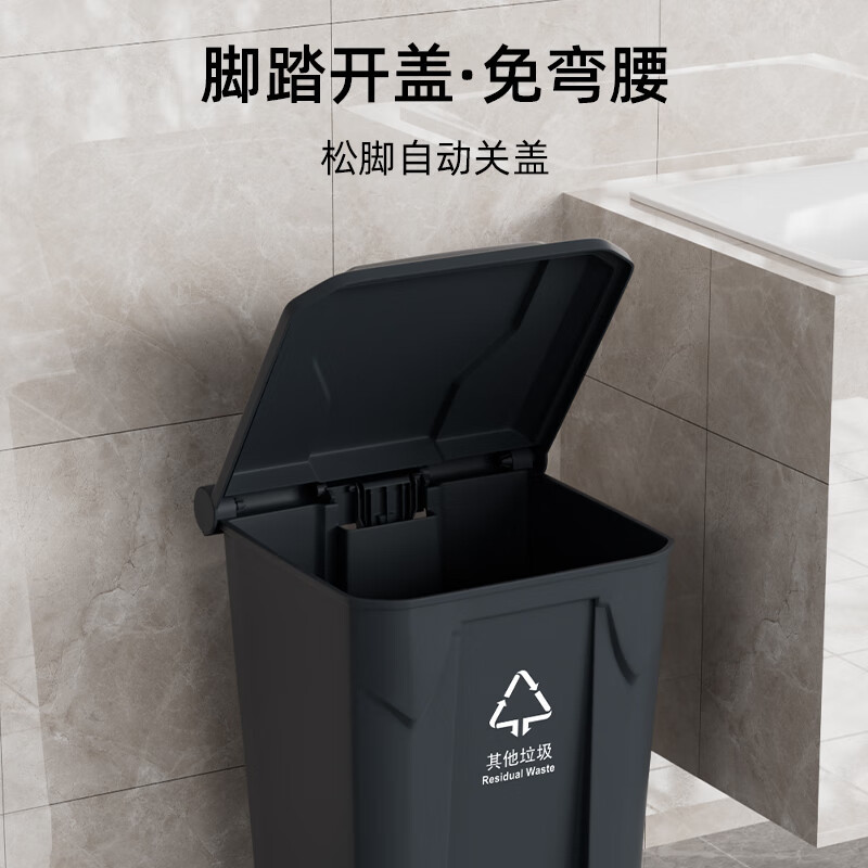 老管家 正方形垃圾桶翻盖垃圾桶 [蓝色 带脚踏 80L]高清大图