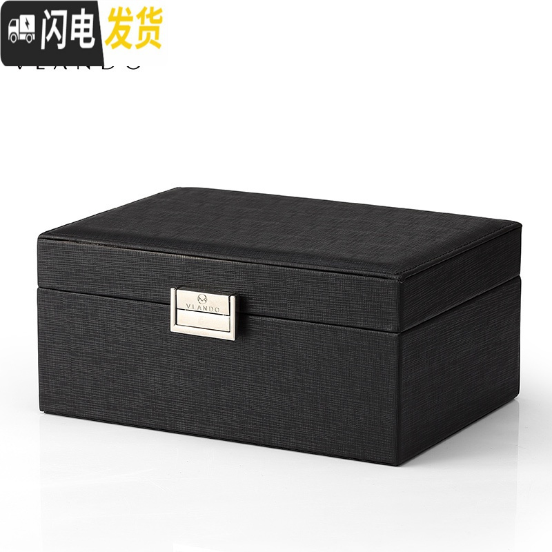 三维工匠首饰收纳盒公主欧式韩国饰品盒木质带锁项链耳环盒生日 玛瑙黑