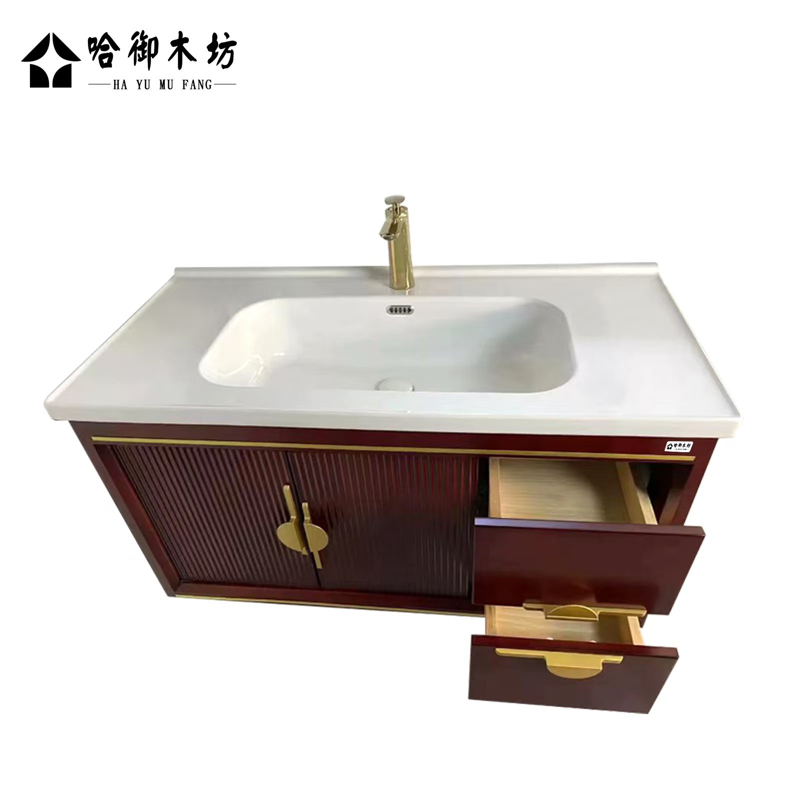 哈御木坊可定制实木橡木浴室柜带镜子1200*500*800mm/组高清大图