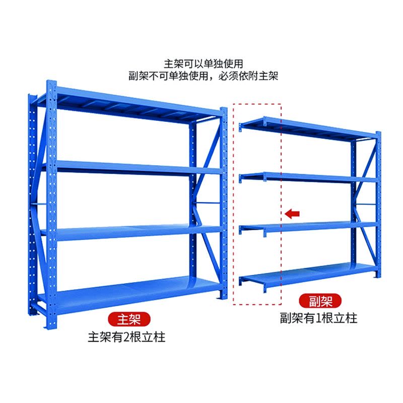 汉诺鑫威承重200kg货架置物架钢制货架蓝色主架长200宽50高200CM图片