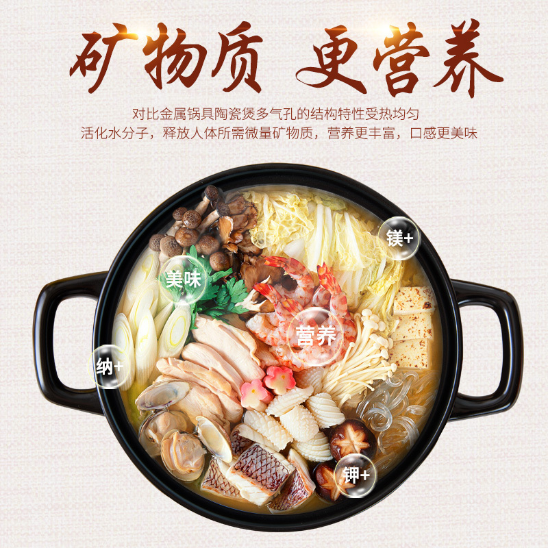 雅诚德(Arst)陶瓷煲砂锅炖锅4L家用明火燃气耐高温煲汤炖汤养生大号钻石锅直径23.2cm