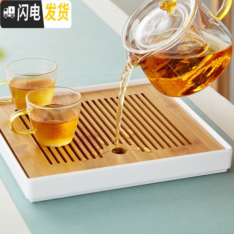 三维工匠竹制茶盘迷你干泡小茶台储水小号密胺托盘简约家用小型茶海 竹缘茶盘(正方形黑底)茶具高清大图