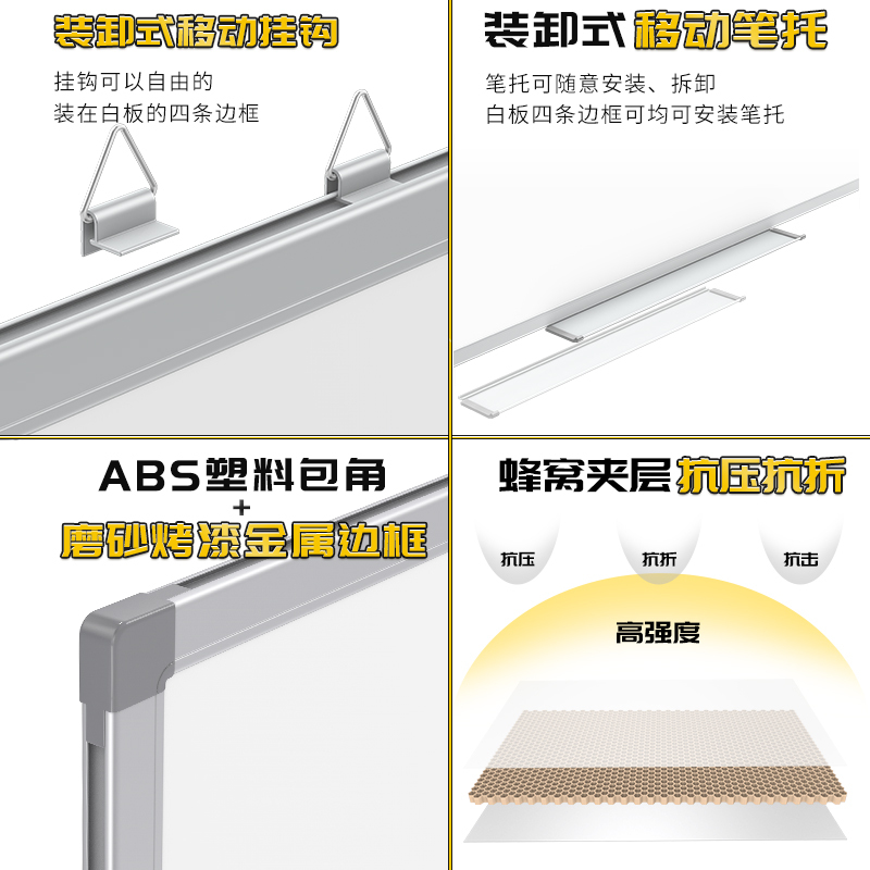 挂式白板写字板墙贴磁性黑板家用儿童涂鸦小白板办公书写壁挂大白板小 圆边双面白板45*60+2笔+1板擦+4磁粒+4钉和管